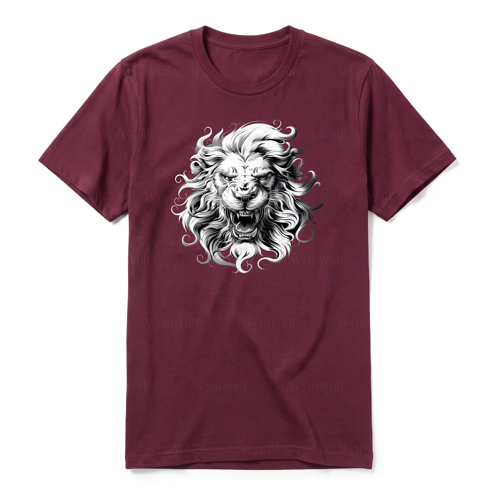 A maroon short-sleeve crewneck t-shirt for adult featuring a graphic of a wildlife animal on the front.