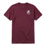 A maroon short-sleeve crewneck t-shirt for adult featuring a graphic of a wildlife animal on the left chest.