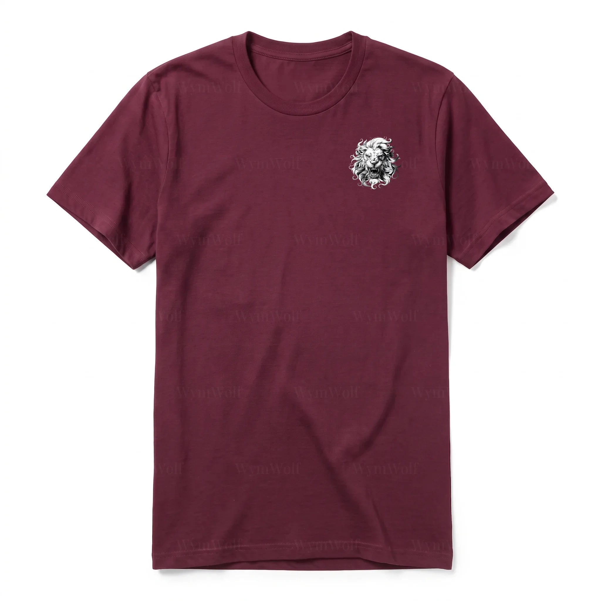 A maroon short-sleeve crewneck t-shirt for adult featuring a graphic of a wildlife animal on the left chest.