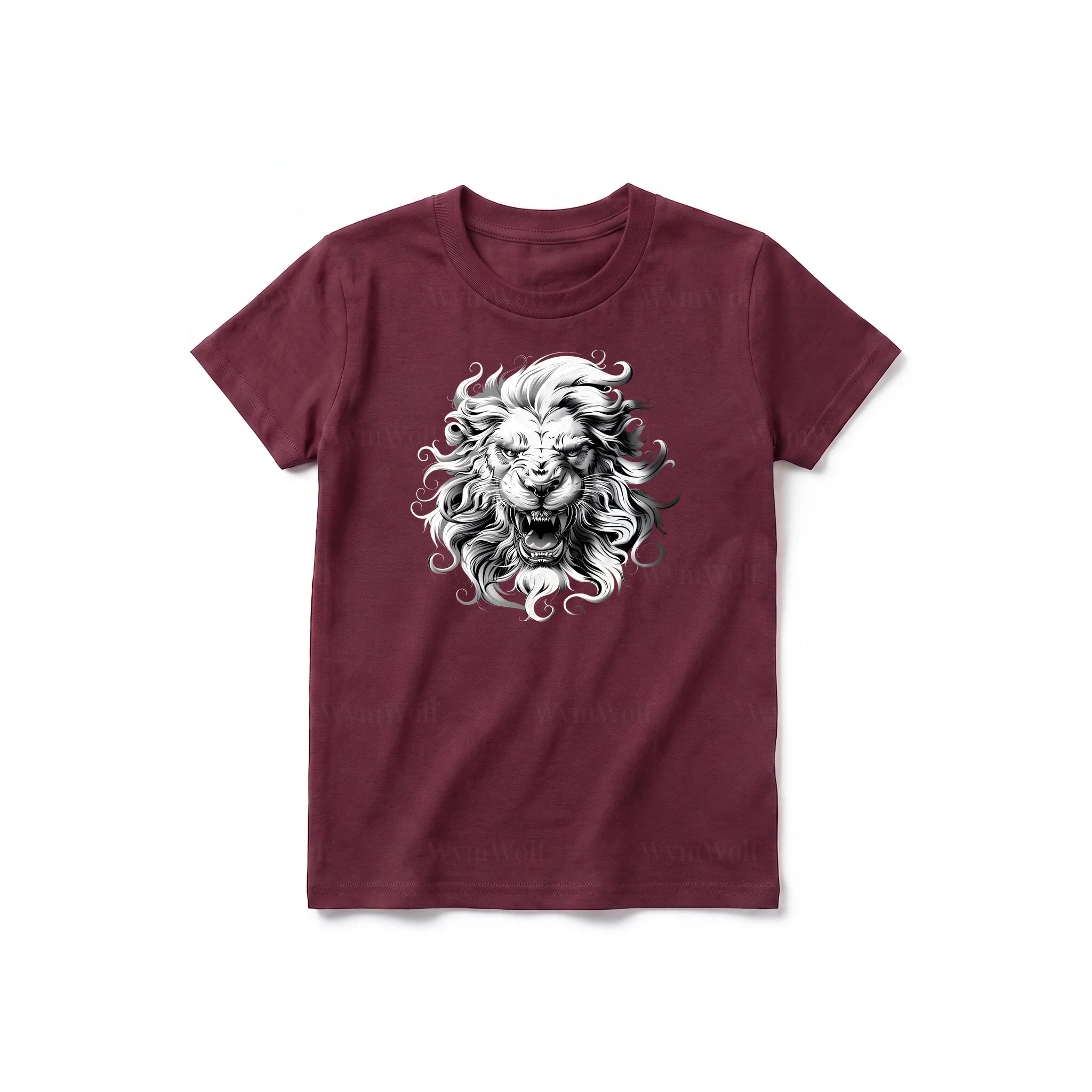 A maroon short-sleeve crewneck t-shirt for youth featuring a graphic of a wildlife animal on the front.