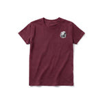 A maroon short-sleeve crewneck t-shirt for youth featuring a graphic of a wildlife animal on the left chest.