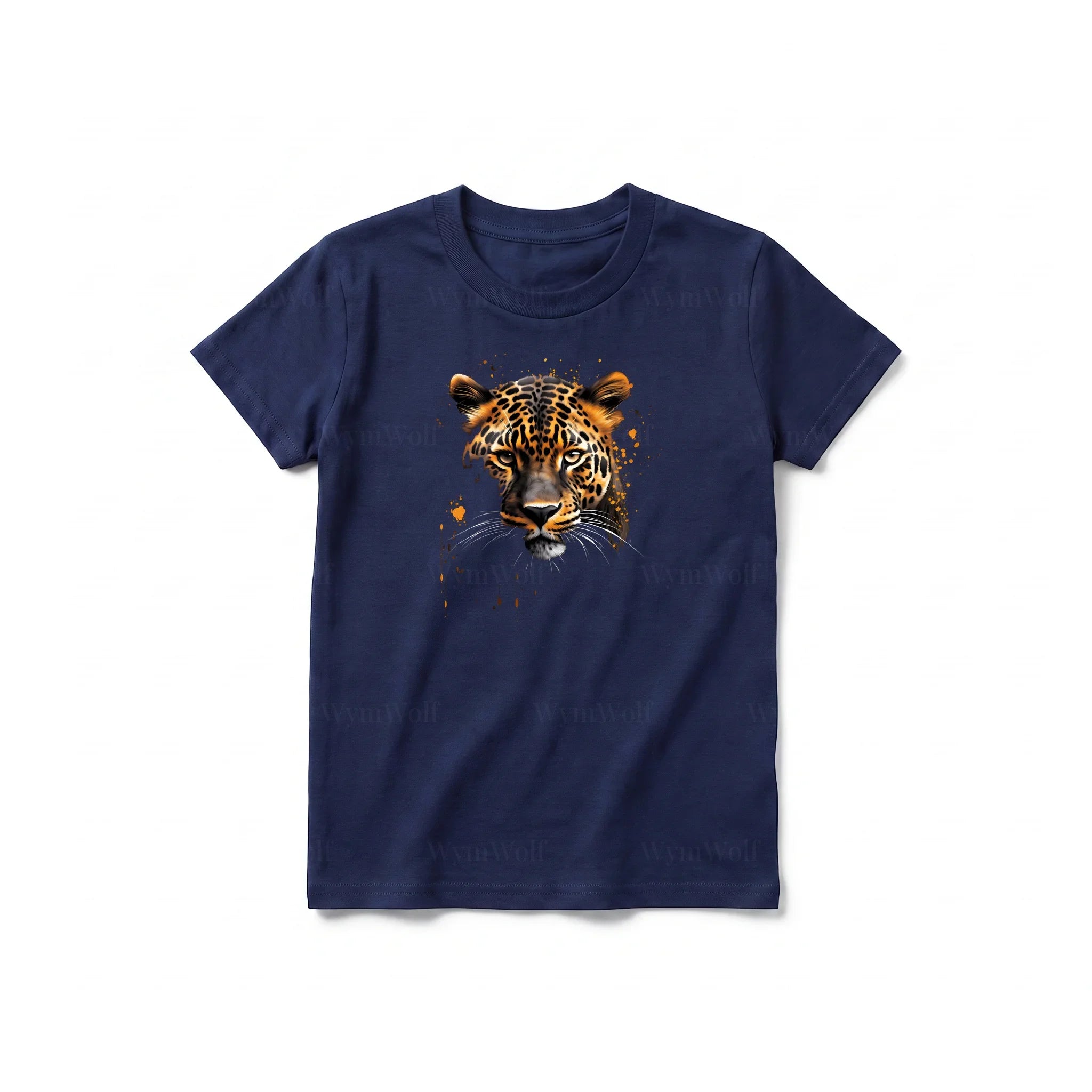 A navy short-sleeve crewneck t-shirt for youth featuring a graphic of a wildlife animal on the front.