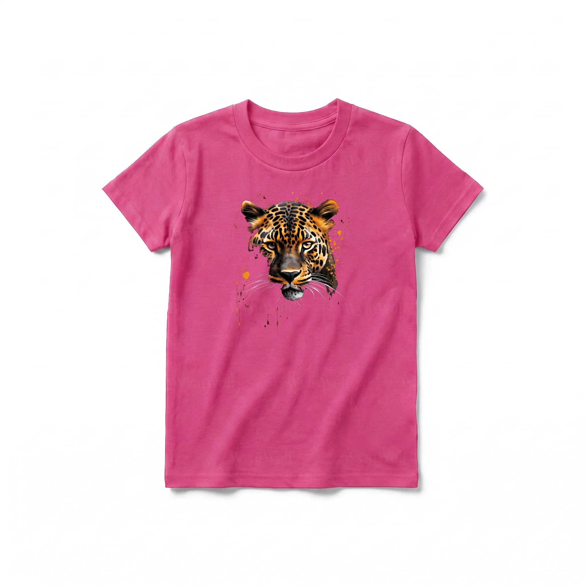 A raspberry short-sleeve crewneck t-shirt for youth featuring a graphic of a wildlife animal on the front.