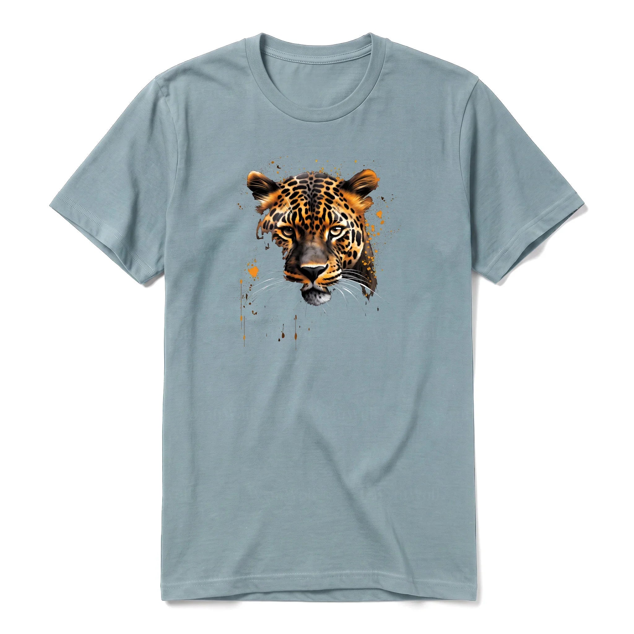 Un T-shirt sauge à manches courtes et col rond, orné d'un motif représentant un animal de la faune sur le devant.