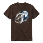 A chocolate short-sleeve crewneck t-shirt for adult featuring a graphic of a wildlife animal on the front.