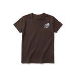 A chocolate short-sleeve crewneck t-shirt for youth featuring a graphic of a wildlife animal on the left chest.