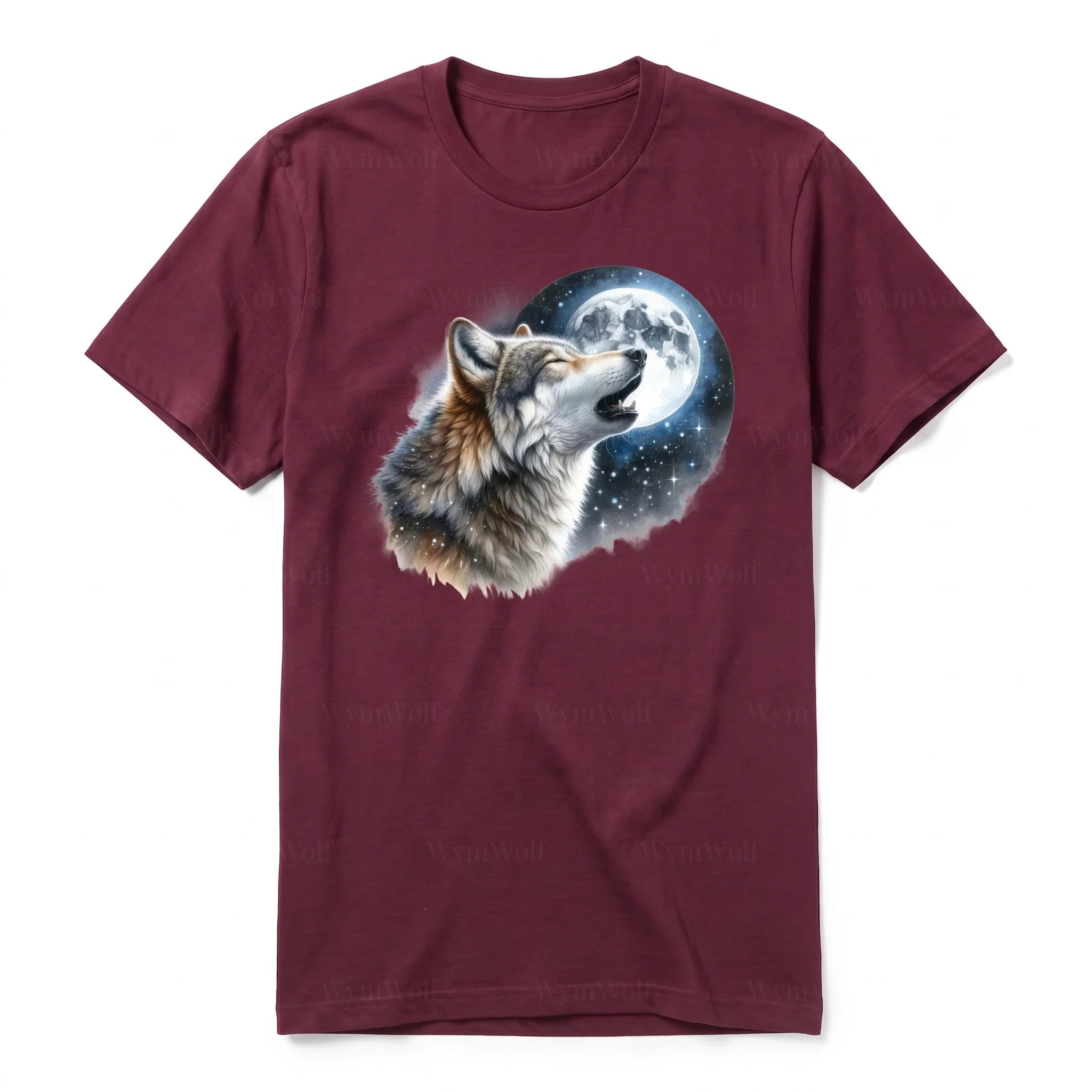 A maroon short-sleeve crewneck t-shirt for adult featuring a graphic of a wildlife animal on the front.