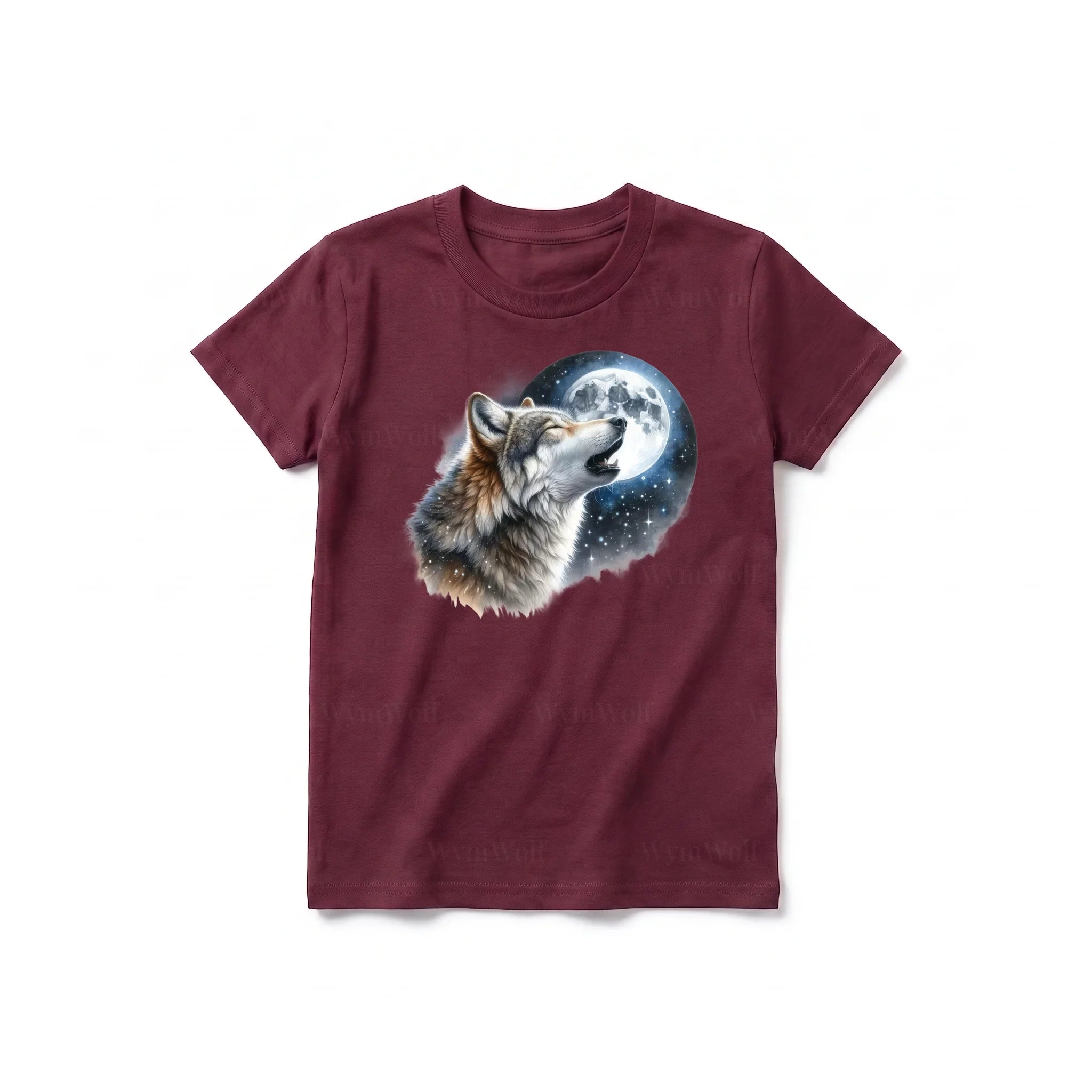 A maroon short-sleeve crewneck t-shirt for youth featuring a graphic of a wildlife animal on the front.