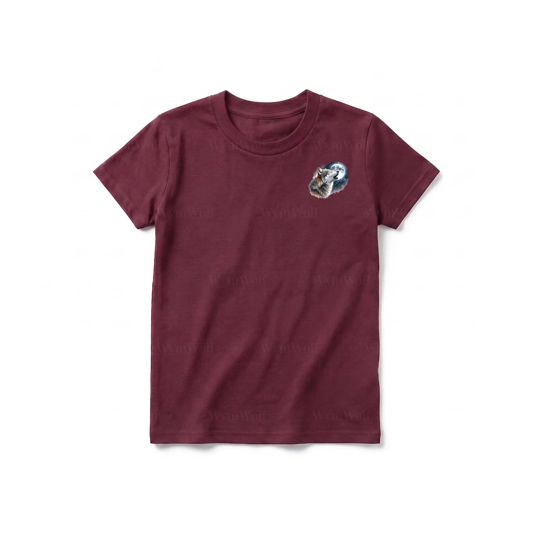 A maroon short-sleeve crewneck t-shirt for youth featuring a graphic of a wildlife animal on the left chest.