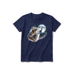 A navy short-sleeve crewneck t-shirt for youth featuring a graphic of a wildlife animal on the front.