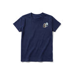A navy short-sleeve crewneck t-shirt for youth featuring a graphic of a wildlife animal on the left chest.