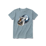 A sage short-sleeve crewneck t-shirt for youth featuring a graphic of a wildlife animal on the front.