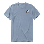 A steel-blue short-sleeve crewneck t-shirt for adult featuring a graphic of a wildlife animal on the left chest.