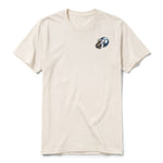 A vintage-white short-sleeve crewneck t-shirt for adult featuring a graphic of a wildlife animal on the left chest.