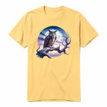 A mustard short-sleeve crewneck t-shirt for adult featuring a graphic of a wildlife animal on the front.