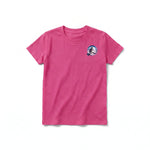 A raspberry short-sleeve crewneck t-shirt for youth featuring a graphic of a wildlife animal on the left chest.