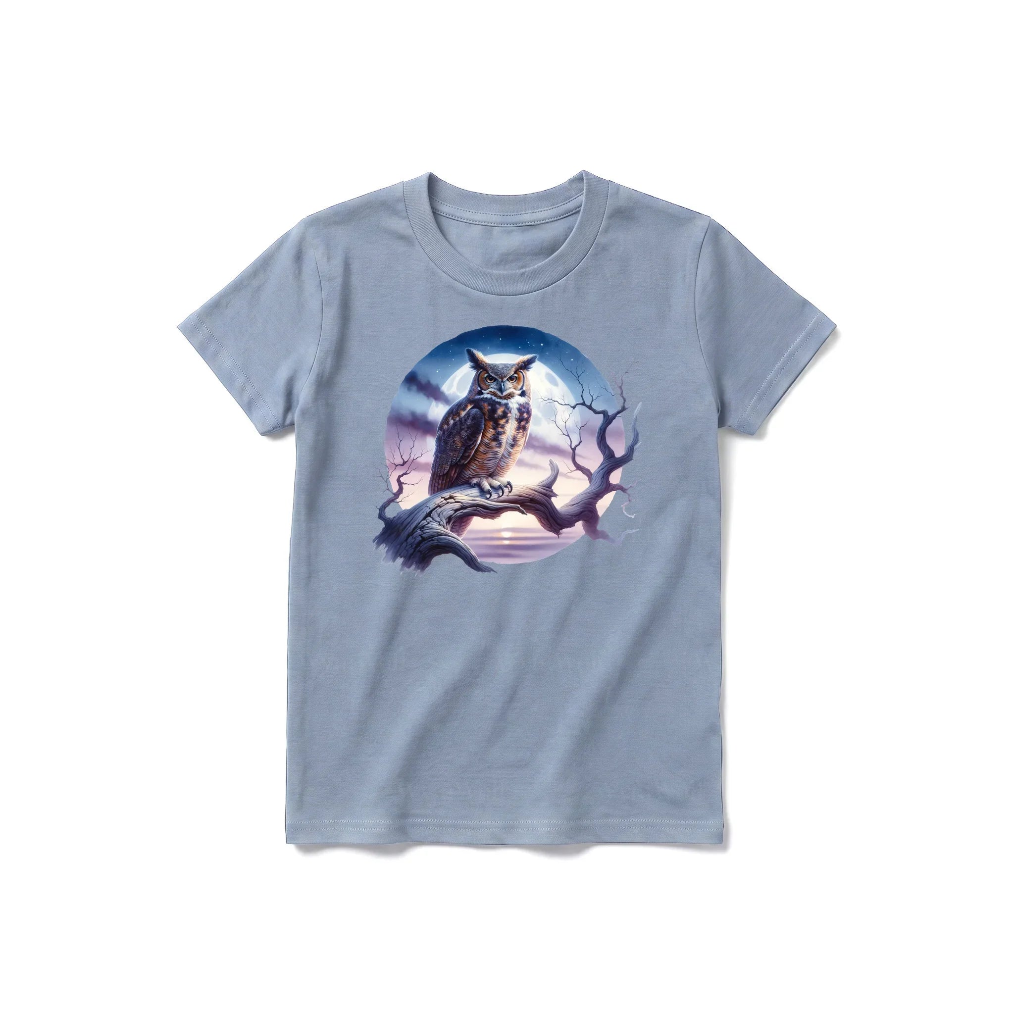 Un T-shirt steel-blue à manches courtes et col rond pour jeune, orné d'un motif représentant un animal de la faune sur le devant.