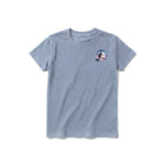 Un T-shirt steel-blue à manches courtes et col rond pour jeune, orné d'un motif représentant un animal de la faune sur la poitrine gauche.