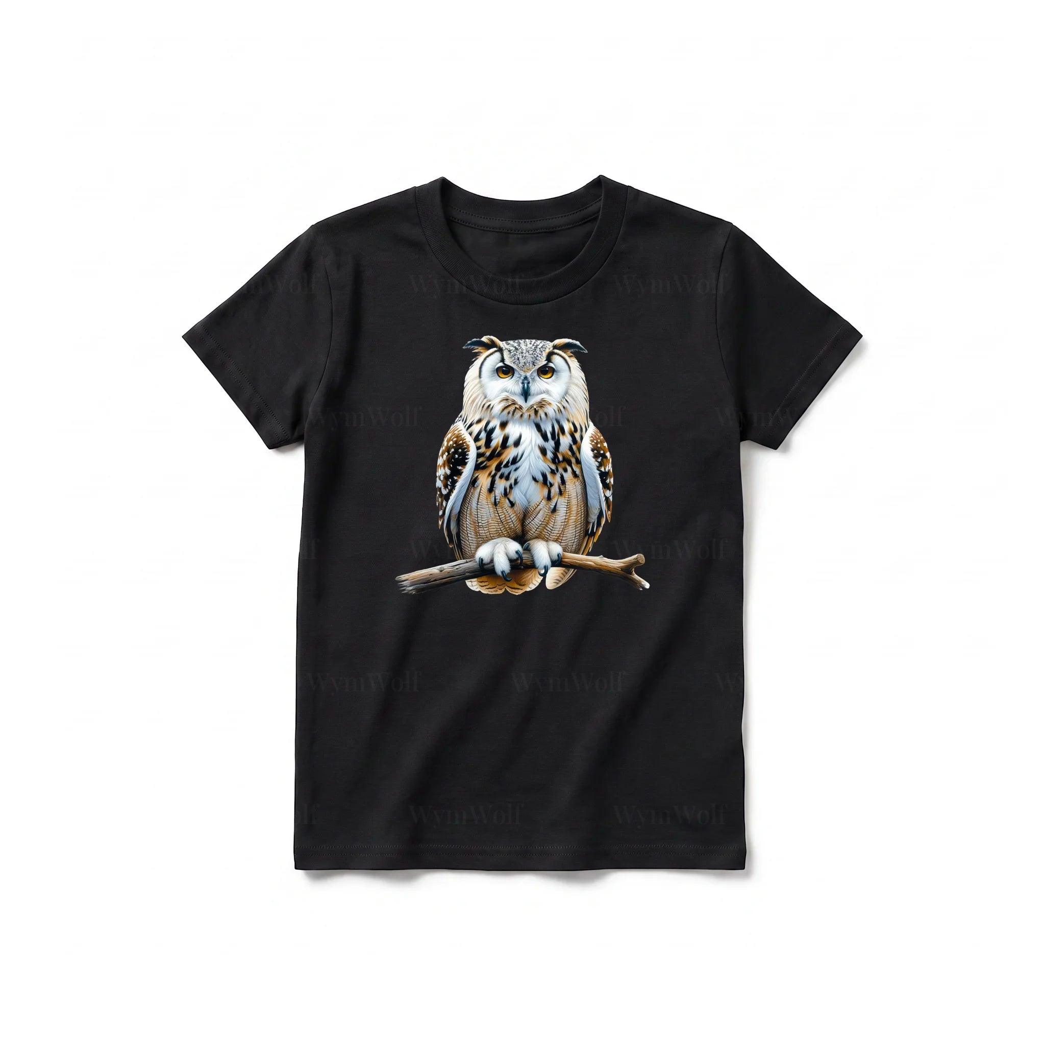 Un T-shirt noir à manches courtes et col rond pour jeune, orné d'un motif représentant un animal de la faune sur le devant.