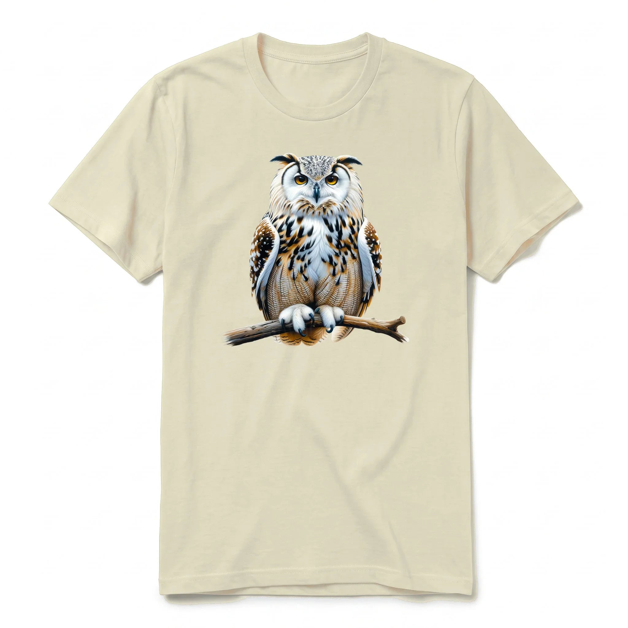 Un T-shirt latte à manches courtes et col rond, orné d'un motif représentant un animal de la faune sur le devant.