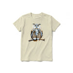 Un T-shirt latte à manches courtes et col rond pour jeune, orné d'un motif représentant un animal de la faune sur le devant.