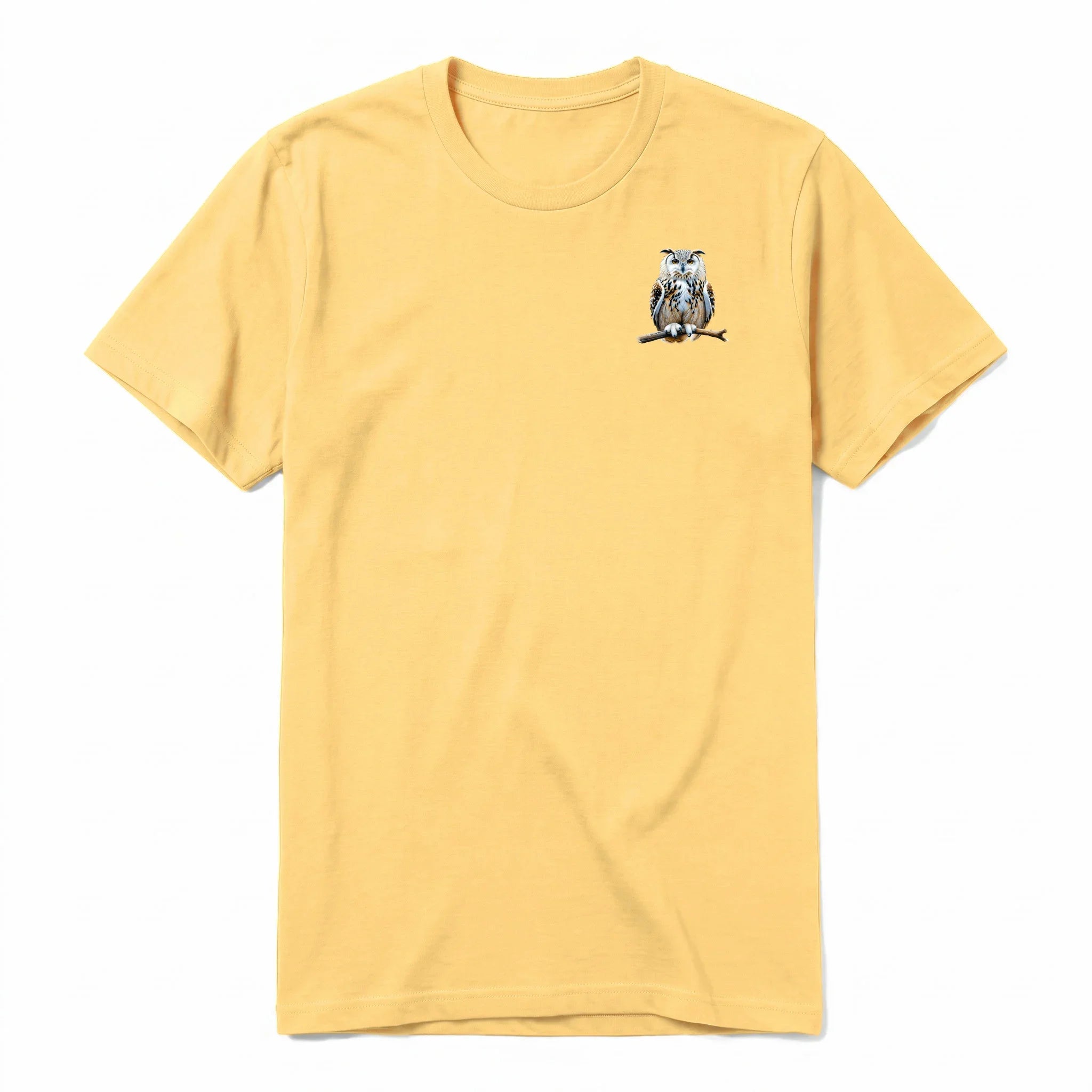 A mustard short-sleeve crewneck t-shirt for adult featuring a graphic of a wildlife animal on the left chest.