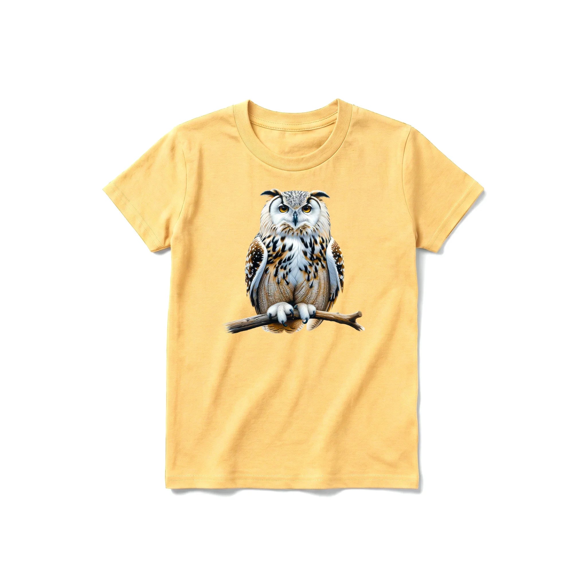 A mustard short-sleeve crewneck t-shirt for youth featuring a graphic of a wildlife animal on the front.