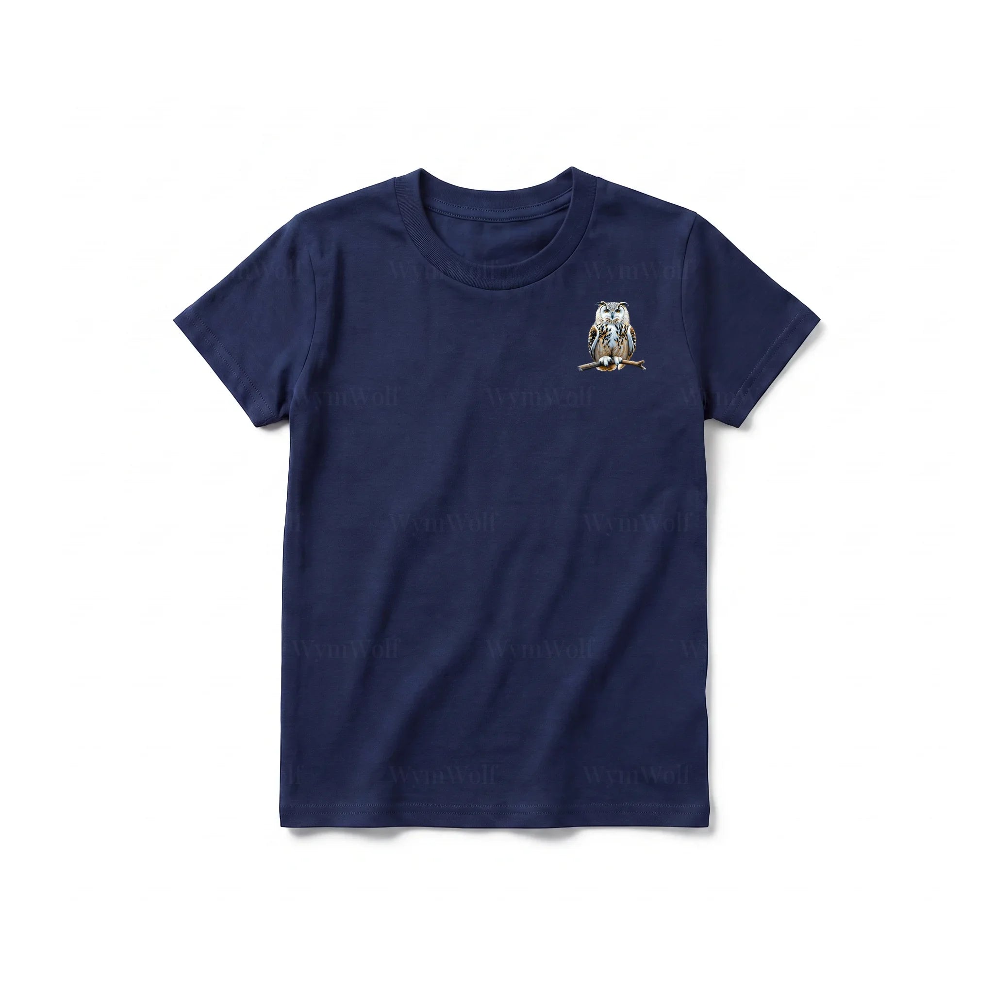 A navy short-sleeve crewneck t-shirt for youth featuring a graphic of a wildlife animal on the left chest.