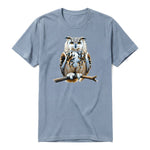 A steel-blue short-sleeve crewneck t-shirt for adult featuring a graphic of a wildlife animal on the front.