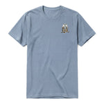 A steel-blue short-sleeve crewneck t-shirt for adult featuring a graphic of a wildlife animal on the left chest.