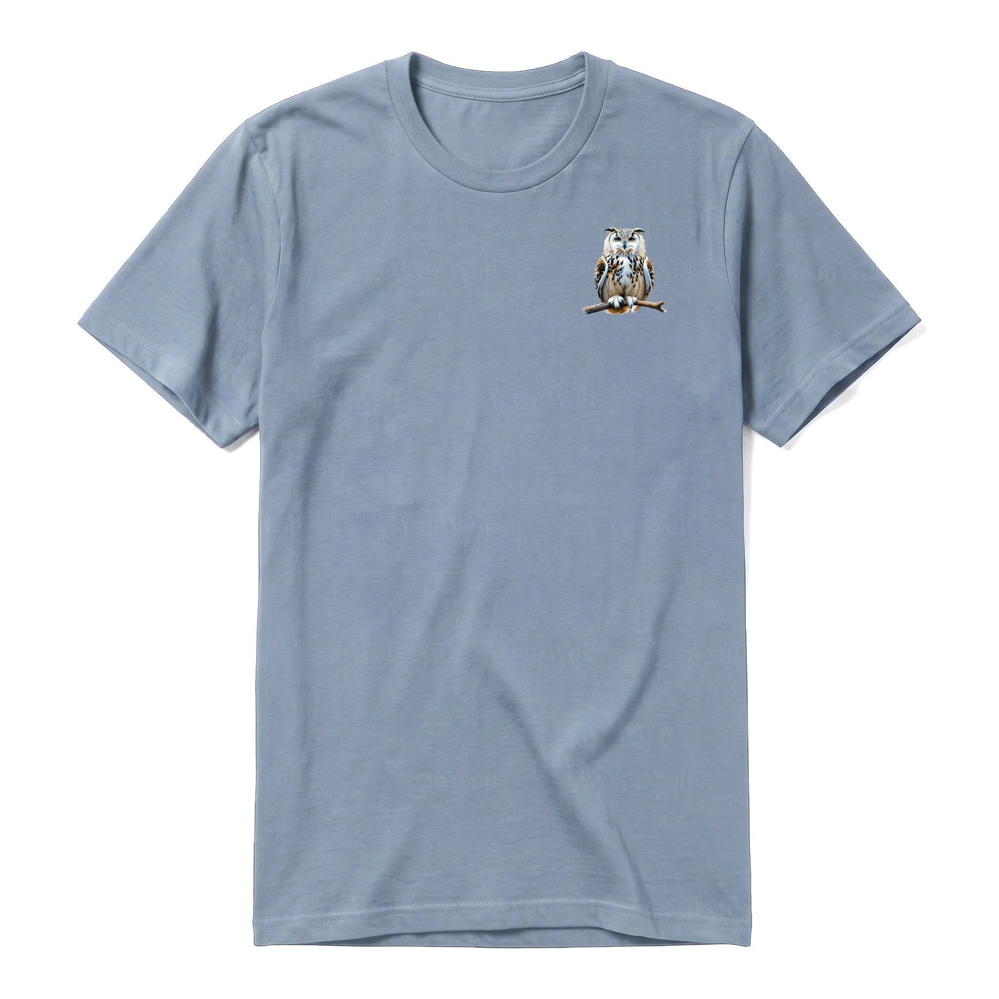 A steel-blue short-sleeve crewneck t-shirt for adult featuring a graphic of a wildlife animal on the left chest.