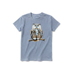 A steel-blue short-sleeve crewneck t-shirt for youth featuring a graphic of a wildlife animal on the front.