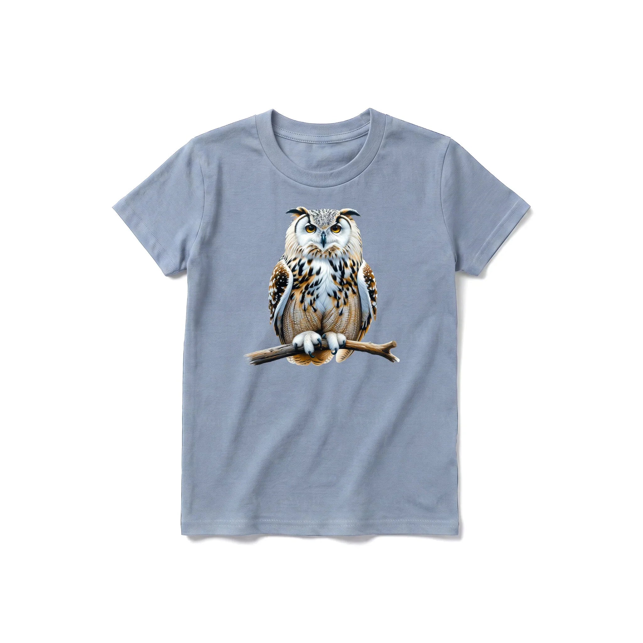 A steel-blue short-sleeve crewneck t-shirt for youth featuring a graphic of a wildlife animal on the front.