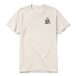 A vintage-white short-sleeve crewneck t-shirt for adult featuring a graphic of a wildlife animal on the left chest.