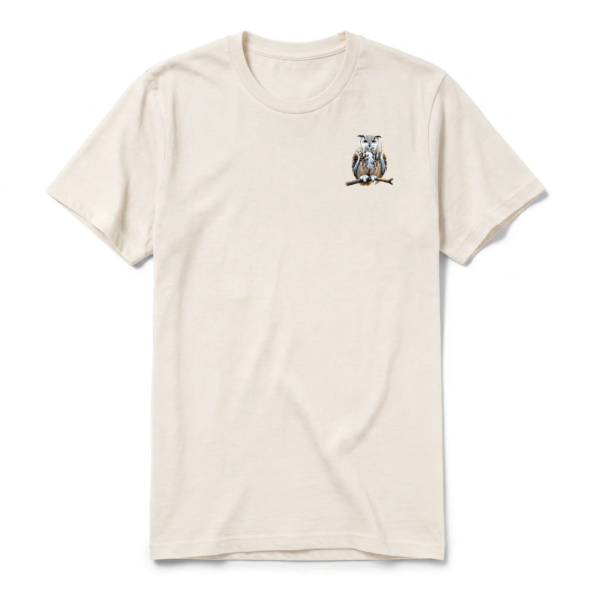 A vintage-white short-sleeve crewneck t-shirt for adult featuring a graphic of a wildlife animal on the left chest.