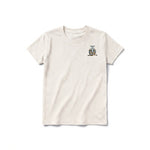 A vintage-white short-sleeve crewneck t-shirt for youth featuring a graphic of a wildlife animal on the left chest.
