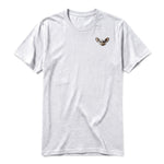 A ash grey short-sleeve crewneck t-shirt for adult featuring a graphic of a wildlife animal on the left chest.