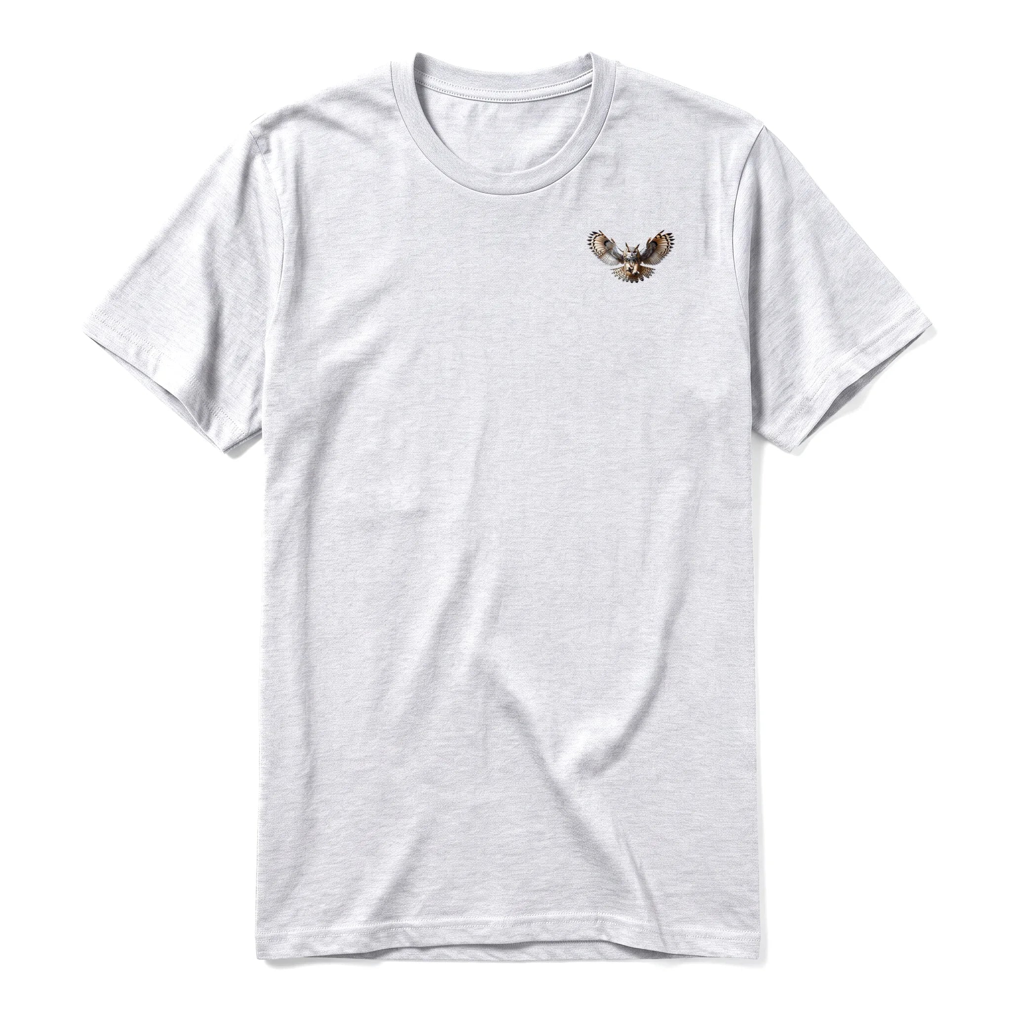 A ash grey short-sleeve crewneck t-shirt for adult featuring a graphic of a wildlife animal on the left chest.