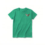 A kelly short-sleeve crewneck t-shirt for youth featuring a graphic of a wildlife animal on the left chest.