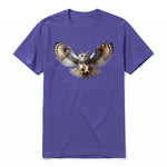 A purple short-sleeve crewneck t-shirt for adult featuring a graphic of a wildlife animal on the front.