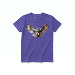 A purple short-sleeve crewneck t-shirt for youth featuring a graphic of a wildlife animal on the front.
