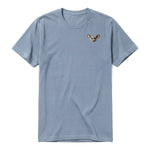 A steel-blue short-sleeve crewneck t-shirt for adult featuring a graphic of a wildlife animal on the left chest.