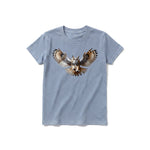 A steel-blue short-sleeve crewneck t-shirt for youth featuring a graphic of a wildlife animal on the front.
