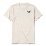 A vintage-white short-sleeve crewneck t-shirt for adult featuring a graphic of a wildlife animal on the left chest.
