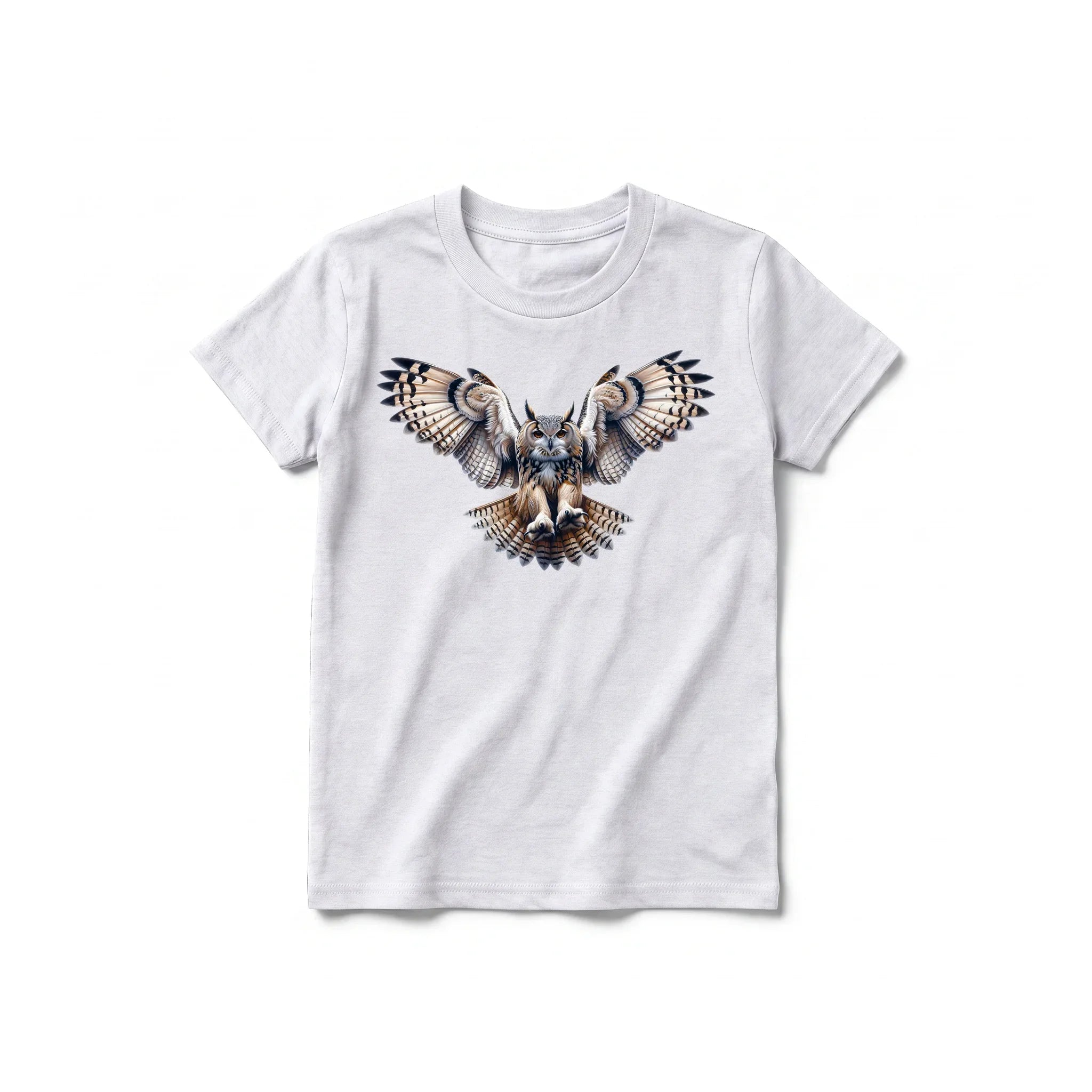 Un T-shirt gris cendré à manches courtes et col rond pour jeune, orné d'un motif représentant un animal de la faune sur le devant.