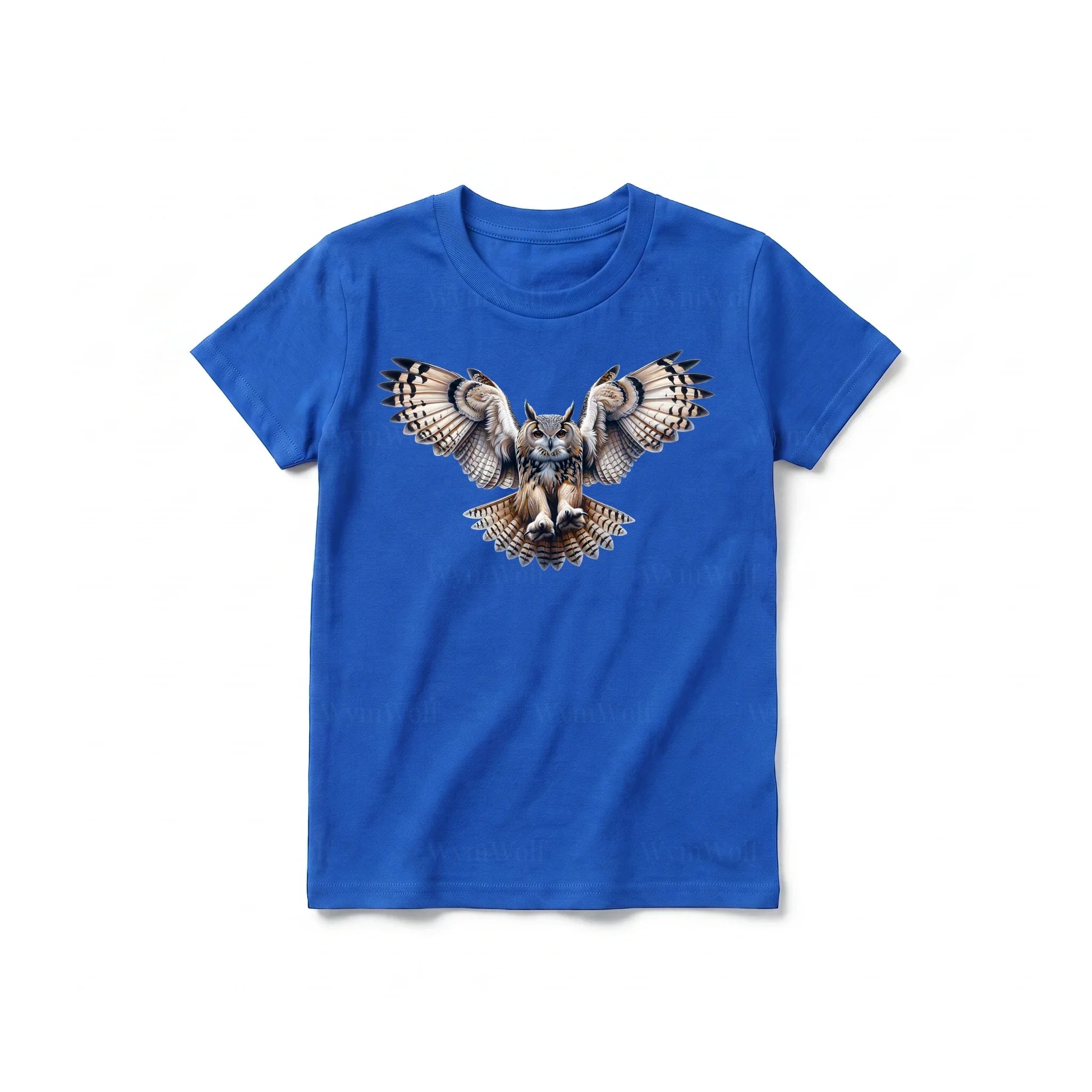 Un T-shirt royal à manches courtes et col rond pour jeune, orné d'un motif représentant un animal de la faune sur le devant.
