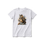 A ash grey short-sleeve crewneck t-shirt for youth featuring a graphic of a wildlife animal on the front.