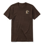 A chocolate short-sleeve crewneck t-shirt for adult featuring a graphic of a wildlife animal on the left chest.