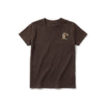 A chocolate short-sleeve crewneck t-shirt for youth featuring a graphic of a wildlife animal on the left chest.