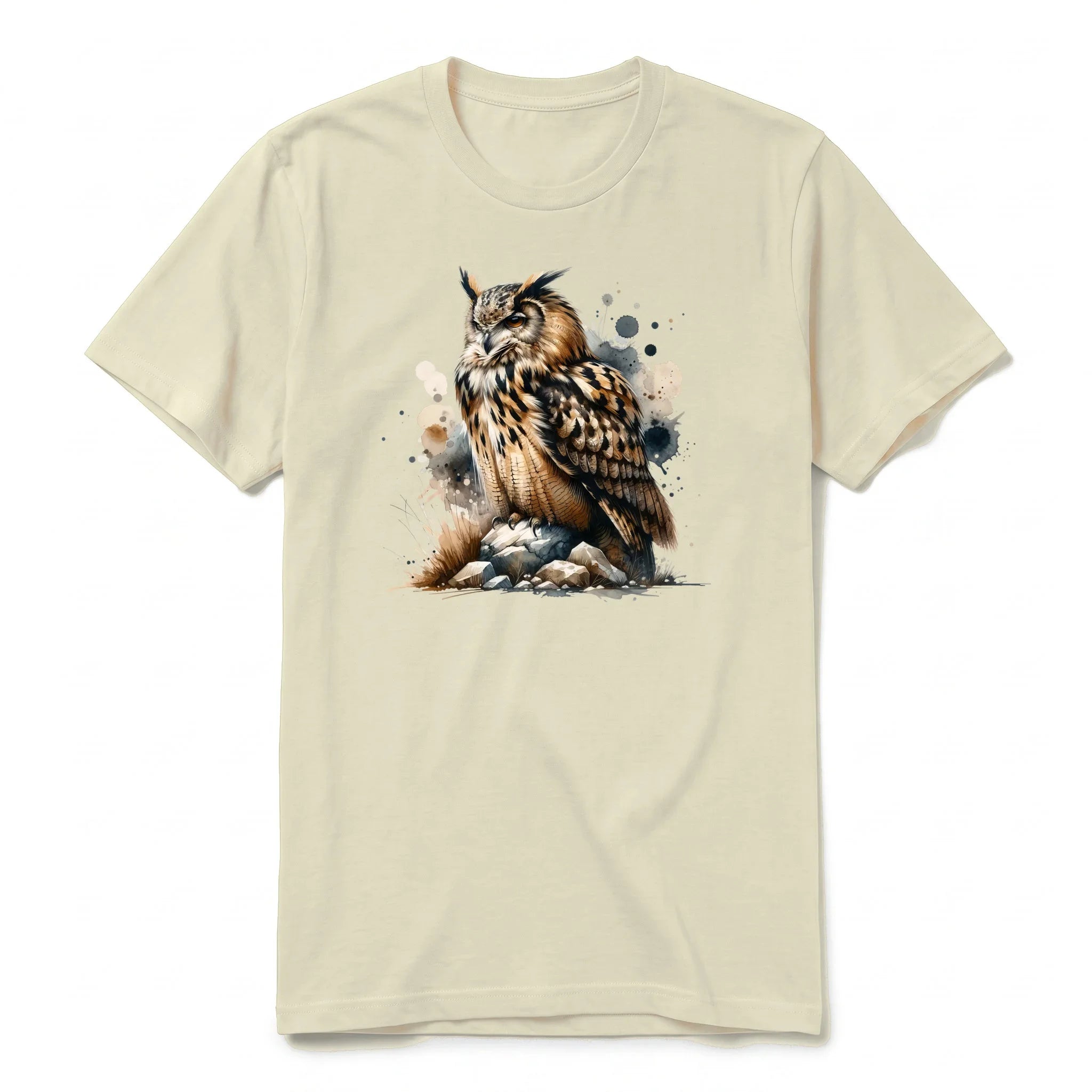 A latte short-sleeve crewneck t-shirt for adult featuring a graphic of a wildlife animal on the front.